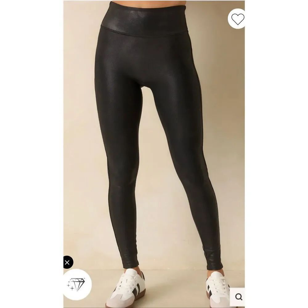 Spanx black high rise faux leather leggings size large